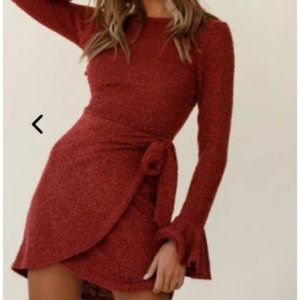 NWT FLARED CUFF KNIT WRAP DRESS MAROON